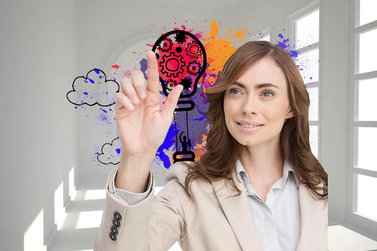 composite image smiling attractive businesswoman pointing 1134 49790